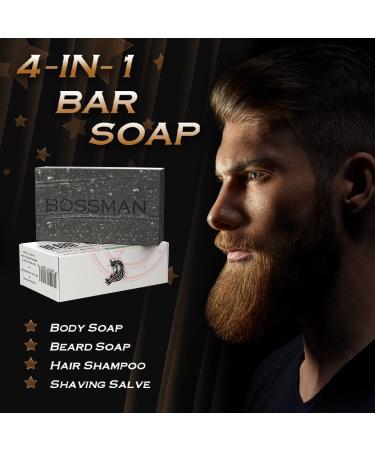 Bossman 4-in-1 Men's Bar Soap - Organic Beard Wash, Shampoo, & Body Wash - Eucalyptus & Tea Tree (4oz) - Buy Online on GoSupps.com
