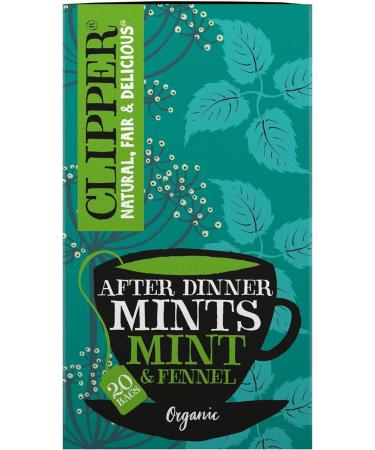 Clipper Organic After Dinner Mint & Fennel Tea Bags | 20 Infusion Peppermint & Fennel Sachets | Caffeine Free Teabags | Eco-Conscious Herbal Tea Bags | Natural Unbleached Plant-Based & Biodegradable Pack of 3 - Buy Online on GoSupps.com