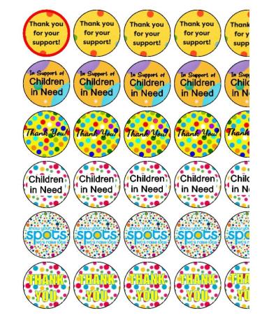 30x Fundraising in support of Children in Spots Mix 1.5" (3.8cm) PRE-CUT PREMIUM RICE PAPER Edible Cake Toppers