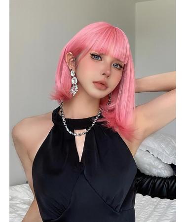 Short Pink Bob Wig with Air Bangs | Shoulder Length Soft Hair Wig for Women | Perfect for Halloween Cosplay and Parties - Buy Online on GoSupps.com