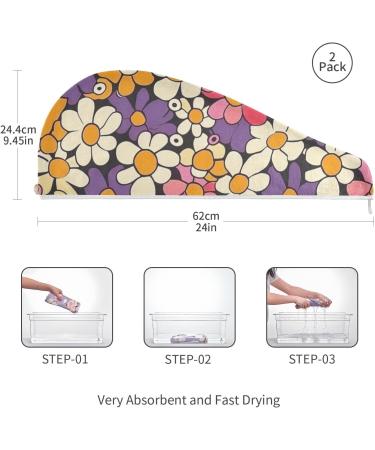 Cartoon Colorful Flower Hair Towel 2 Pack - Super Absorbent Quick Dry Turbans for Women & Girls - Buy Online on GoSupps.com