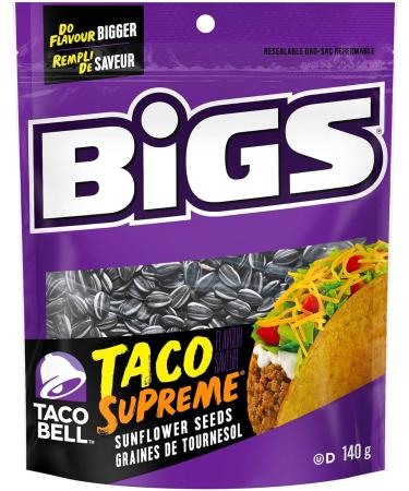 Bigs Sunflower Seeds Dill Pickle Flavour - 8x140g Bags 8 Count & Taco Supreme Flavour Sunflower Seeds 140 grams Sunflower Seeds + Sunflower Seeds 140 grams - Buy Online on GoSupps.com