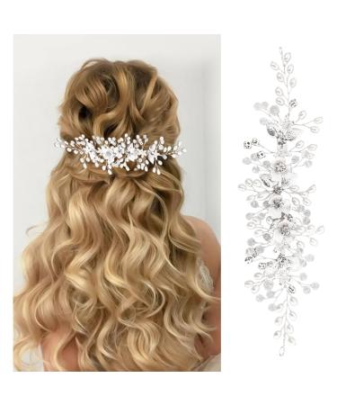 Makone Bride Hair Accessories Wedding Hair Vines Crystal Headpieces Flower Headband Bridal Hair Pieces wedding hair accessories for women Silver Flower Vine
