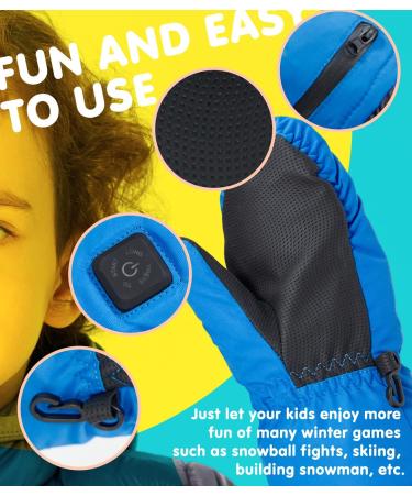 Kids Electric Heated Winter Gloves - Toddler Waterproof Ski Mittens, Blue - L/XL (8-12 Years) - Buy Online on GoSupps.com