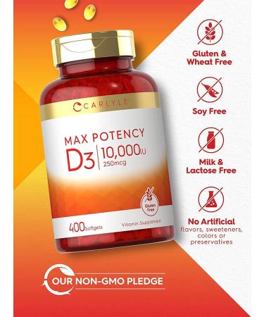 Carlyle Max Potency Vitamin D 10000 IU - 400 Softgels | Boost Immunity & Bone Health - Buy Online on GoSupps.com
