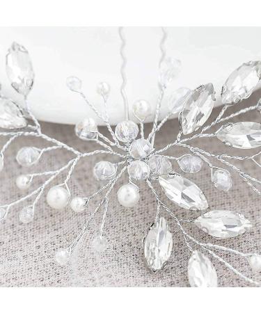 Ushiny Crystal Hair Pins - Silver Rhinestone Bridal Headpiece & Pearl Hair Accessories for Women & Girls - Buy Online on GoSupps.com