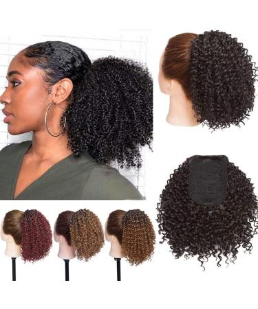 Afro Black Kinky Curly Ponytail Extension Hair Bun With 2 Clips Short Afro Curly Extensions Synthetic Afro Puff Drawstring Ponytail For Black Women Natural Black - Buy Online on GoSupps.com