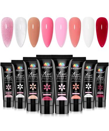 EBANKU Poly Gel Nail Extension 8 Colors Poly Nail Gel Nail Builder Gel Professional Poly Gel Cat Eye Effect for Women DIY Manicure at Home Salon
