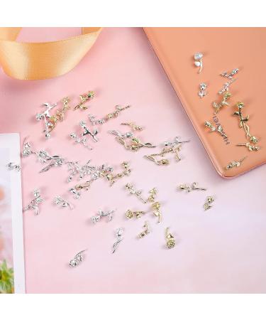 QXUJI 3D Rose Nail Art Charms Flowers - Gold & Silver Alloy Decals for Girls & Women DIY Nail Design - 7 Styles Available - Buy Online on GoSupps.com