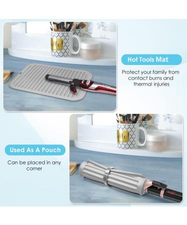 AMIJEAL Large Silicone Heat Resistant Mat - Ideal for Curling Iron Flat Iron & Hair Styling Tools | Portable Hot Pad Cover with Velcro for Travel & Home - Grey - Buy Online on GoSupps.com