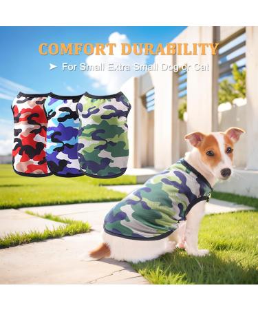 Shop TVmall 3-Piece Dog T-Shirts - 100% Cotton Breathable Mesh Pet Wear for Small Dogs & Cats | Camo Summer Vests in Green Blue & Red - Buy Online on GoSupps.com