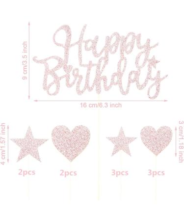 E-ASUM Handmade Glitter Happy Birthday Cake Topper - Heart and Star Cupcake Toppers for Birthday Party Decoration Supplies (Rose Gold) - Buy Online on GoSupps.com