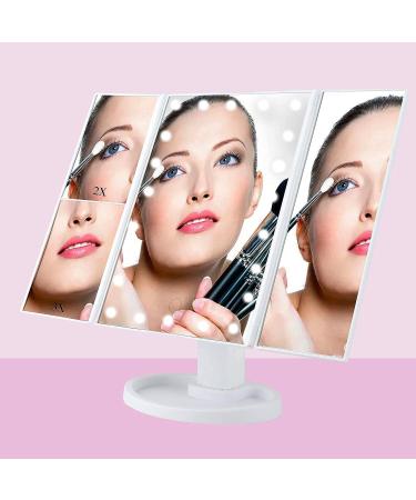 Tri-fold Lighted Vanity Makeup Mirror with 1x 2X 3X Magnification - Portable and Adjustable LED Lights - White - Buy Online on GoSupps.com