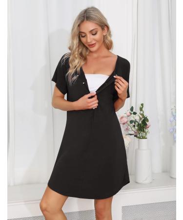 Sykooria Maternity Nightdress Short Sleeve Nursing Nightgown - Black XL - Buy Online on GoSupps.com