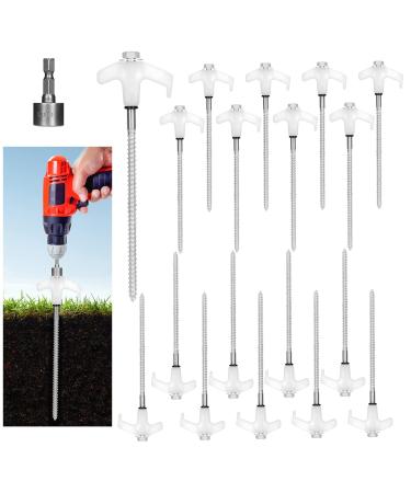 18 Tent Stakes Heavy Duty Metal Tent Stakes Screw in Camping Stakes with Luminous Head Ground Anchor Pegs Threaded Tent Spikes with Hex Head Driver and Storage Box 18 without rope