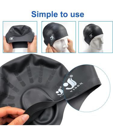 Unisex Silicone Bathing Cap with Ear Protection - 2PC Waterproof Swimming Caps for All Hair Types with Earplugs & Nose Clamp - Elastic Black & White Swim Caps for Adults & Kids - Buy Online on GoSupps.com