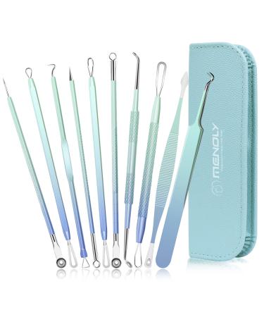 Pimple Popper Tool Kit,MENOLY 10Pcs Blackhead Remover Tools,Pimple Extractor,Acne Tools,Acne Kit for Blackhead,Blemish,Zit Removing,Whitehead Popping and Comedone Extractor Tool with Leather Bag
