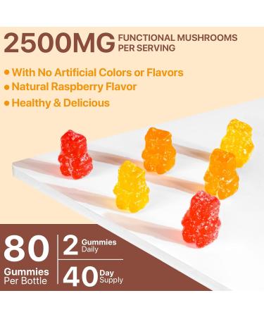 Mushroom Gummies with Ashwagandha 2500mg Lions Mane Mushroom Supplement Blend Organic Reishi Cordyceps Turkey Tail & More Boosts Energy Memory Immune Defense- 80 Gummies 80 Count (Pack of 1) - Buy Online on GoSupps.com