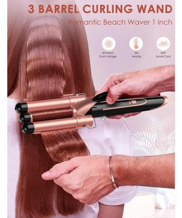 NOATOKE 1 Inch Hair Waver 3 Barrel Curling Iron for Fast Heating - Pink - Buy Online on GoSupps.com