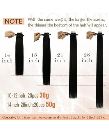 Ugeat Tape Extensions - Black Remy Real Hair 20 Pieces 40cm Seamless Invisible Tape-in Hair Extensions - Buy Online on GoSupps.com