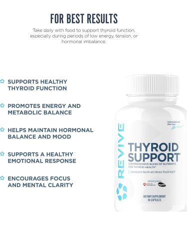 Revive MD Thyroid Support Supplement for Men & Women - Comprehensive Blend of Nutritents Supports Healthy Thyroid Function with Essential Vitamin Minerals & Herbs (90 Capsules 30 Servings) - Buy Online on GoSupps.com