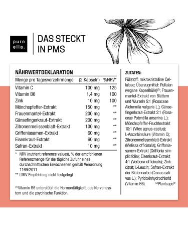 Pure Ella Vital Substance Complex for Women | Hormone-Free Vegan | Monk Pepper Saffron Vitamin C B6 & Zinc | 60 Capsules for Menstrual Support - Buy Online on GoSupps.com