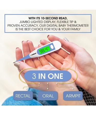 Fast Reading Digital Thermometer for Adults & Babies | Backlight Display, Memory Recall, C/F Switchable | Oral & Rectal Thermometer for Fever | Light Blue - Buy Online on GoSupps.com