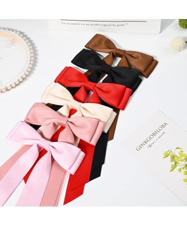 Silky Satin Hair Bows 6PCS - Ribbon Ponytail Holder Clips for Women, Girls, Teens, and Kids - Buy Online on GoSupps.com
