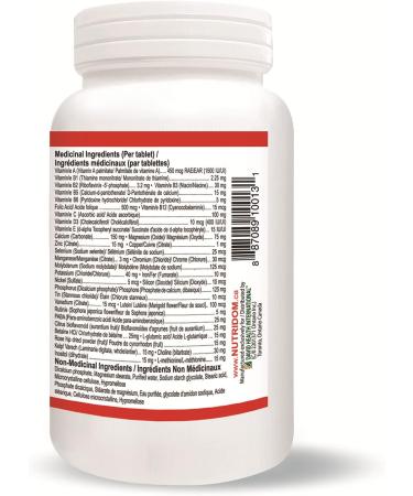 Nutridom Daily Multivitamin 120 Tablets Supplement with Vitamin A Vitamin C Vitamin D Vitamin E and Zinc for Immune Health Support B12 Calcium & more Easy to digest with enzyme Made in Canada Non-GMO by Nutridom - Buy Online on GoSupps.com