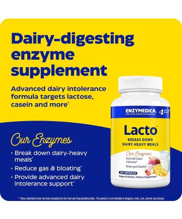 Enzymedica - Lacto 30 Capsules - Lactase Enzymes Supplement - Lactose Intolerance Pills - Digestive Aid for Gluten and Casein - Indigestion & Heartburn Relief - Gas Bloating Relief for Men and Women - Buy Online on GoSupps.com