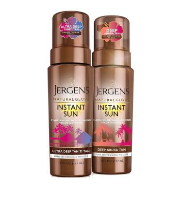 Jergens Natural Glow Instant Sun Body Mousse - Dark Self Tanner for Deep Tahiti Tan | Sunless Tanning Bronzer 6oz - Buy Online on GoSupps.com