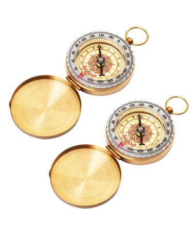 Posinly Camping Survival Compass Metal Pocket Compass Kids Compass for Hiking Camping Hunting Outdoor Military Navigation Tool 2 Pack