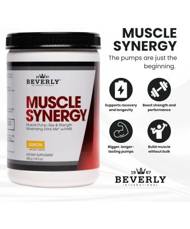 Beverly International Muscle Synergy 405g (Lemon Powder 14.3 oz) Dramatic Muscle Pump Size & Strength Maximizing Drink Mix w/HMB. L-Arginine L-Citrulline Creatine Monohydrate L-Ornithine - Buy Online on GoSupps.com