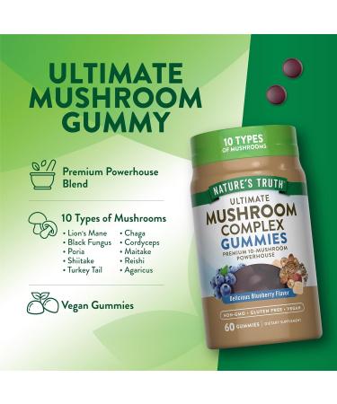 Nature's Truth Mushroom Complex Gummies for Adults | 60 Count | Complex of 10 Mushrooms | Vegan Non-GMO & Gluten Free Supplement - Buy Online on GoSupps.com