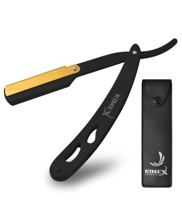 KIMEX LONDON Cut Throat Razors - Powder Coated Stainless Steel Straight Razor - Barber Razors for Shaving - Shavette with Leather Cover - Barber Blade with 24K Gold Swing Lock.