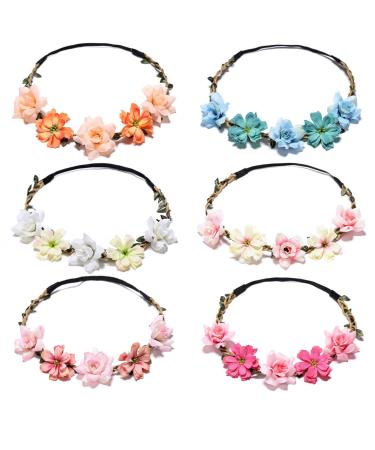 CTForest 6 Pieces Daisy Flower Headband Wedding Hair Wreath Flower Wreath Hair Perfect for On the Go or as a Gift (6 Styles)