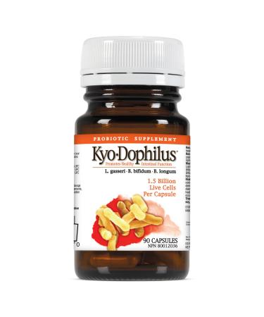 Kyolic - Kyo-Dophilus Probiotic 3 Strain 1.5 Billion 90 Capsules - Lactobacillus and Bifidobacterium Probiotic Supplement -Healthy Gut Intestinal Flora Indigestion Relief & Bowel Movement Supplement 90 count (Pack of 1)