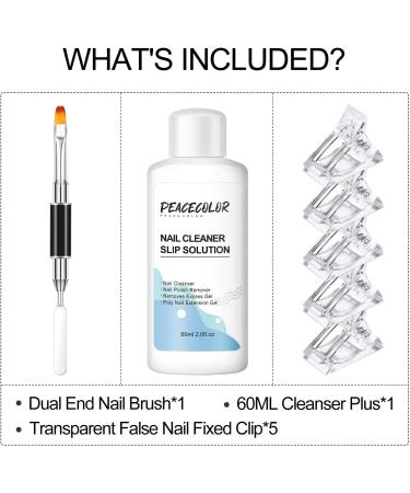 PEACECOLOR 60ML Slip Solution Cleanser Plus with Transparent False Nail Fixed Clip Dual End Nail Brush Kit for Poly Nail Gel Builder Nail Gel Home DIY Nail Art Use color 197 - Buy Online on GoSupps.com