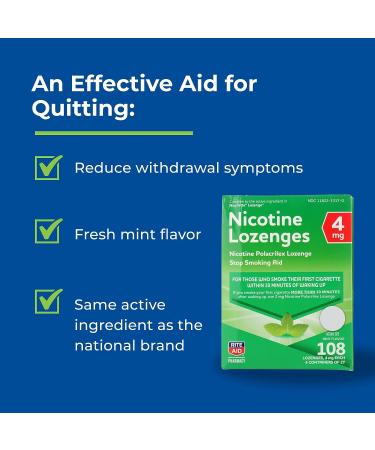 Rite Aid Mint Nicotine Lozenges 4mg - 108 Count | Quit Smoking Aid - Buy Online on GoSupps.com