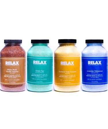 Escape Dead Sea Salt Bath Soak Aromatherapy Crystals | Pack of 4 | 22 Oz Each - All Natural Aroma Therapy for Hot Tub & Whirlpool Therapeutic Stress Relief Mineral Bathing Salts by Relax Spa & Bath