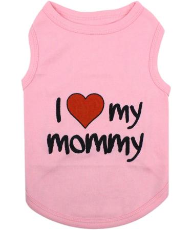 Parisian Pet Dog Cat Clothes Tee Shirts I Love Mommy Pink T-Shirt, L Large I Love My Mommy - Pink 1