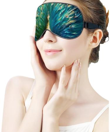 Watercolor Green Peacock Sleep Mask - Adjustable Eye Cover for Men and Women - Blocks Light for Night Travel and Nap - Buy Online on GoSupps.com