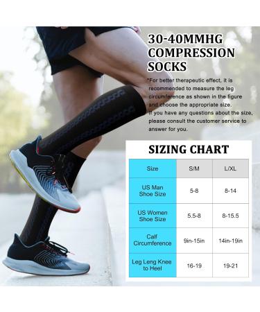 Medical Grade 30-40mmHg Compression Socks for Men & Women - Knee High Support Socks for Running, Hiking - 1-2 Pack (Black, L-XL) - Buy Online on GoSupps.com