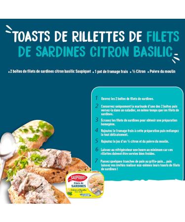 SAUPIQUET - Filets de Sardines Citron Basilic - Sans Huile - Sans Ar tes - Sans conservateurs colorants ni ar mes artificiels - Issus d'une P che Tra abilit Garantie - 15 Conserves (100 g) Citron Basilic 100 g (Lot de 15) - Buy Online on GoSupps.com
