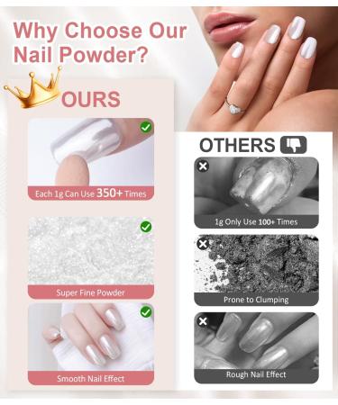 BISHENGYF Pearl Chrome Nail Powder - HIGH GLOSS White Holo Glazed Donut Chrome Powder Set Clear Aurora Mermaid Nail Glitter Powder Ice Magic Mirror Effect Pigment for Nail Art Design Decoration A-4 white - Buy Online on GoSupps.com