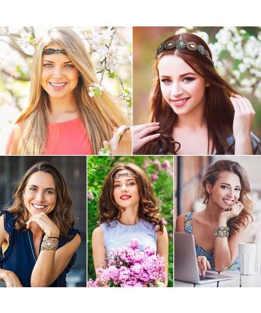 Beaded Rhinestone Headband Set - 5 Pcs Fashionable Crystal Hair Accessories for Women and Girls - Buy Online on GoSupps.com
