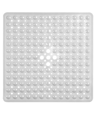 YINENN Shower Mat Square Bathroom Mats 21 x 21 inches with Suction Cups and Drain Holes, Non Slip and Washable for Showers (White)
