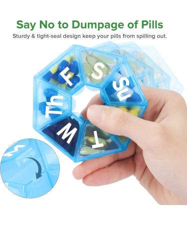 Extra Large Weekly Pill Organizer - Compact Portable 7 Day Case for Vitamins & Supplements - Travel-Friendly Medicine Organizer (Blue - Buy Online on GoSupps.com