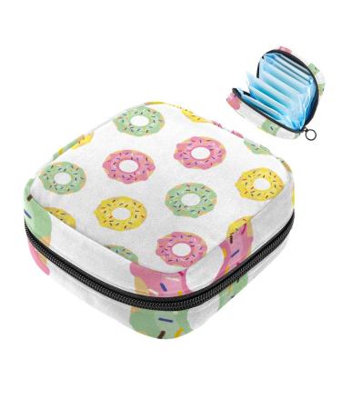 Portable women's binding-up bags menstrual cup bags feminine menstrual insert pocket for teenage girls tampons for the first period pink yellow green donut pattern multicolored 02