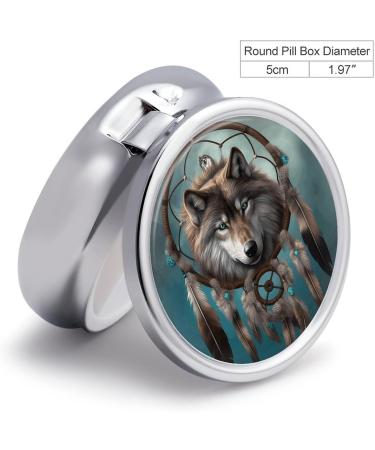 3D Wolf Dream Catcher Round Pill Box - Portable 3 Compartment Medicine Organizer | Decorative Metal Pocket Pill Case - Buy Online on GoSupps.com